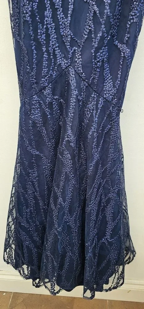 Goddiva navy Sequin Long Maxi Evening Dress Ballgown Prom Party size 8uk - Picture 3 of 3
